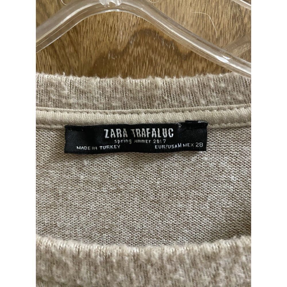 ZARA TRAFALUC HIGH LOW SWEATER SHORT SLEEVE OVERSIZED WOMENS SIZE SMALL BEIGE - Picture 2 of 10